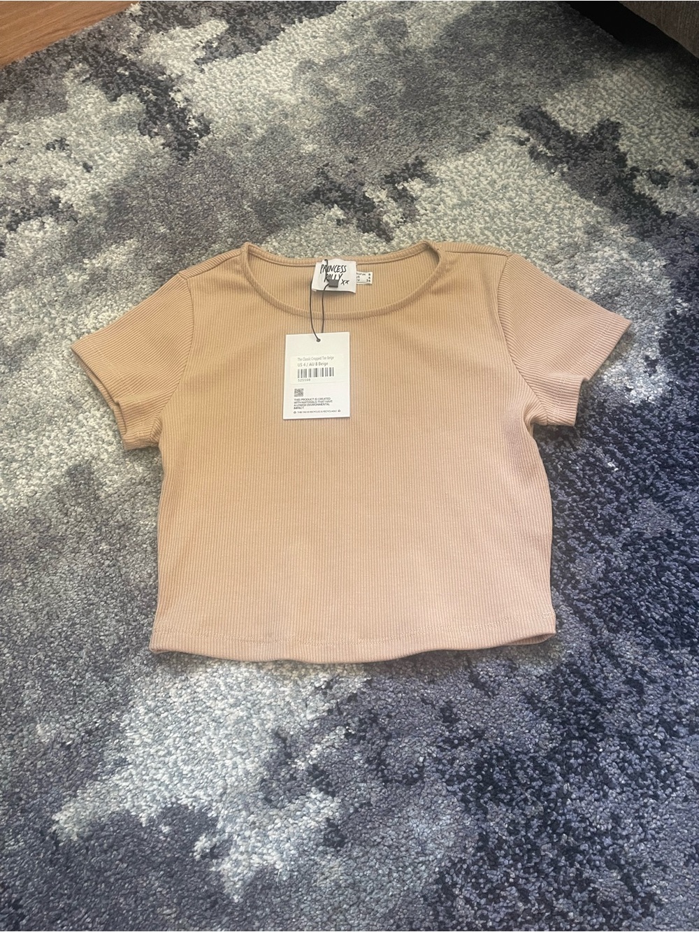 Princess Polly Beige Ribbed Cropped Tee